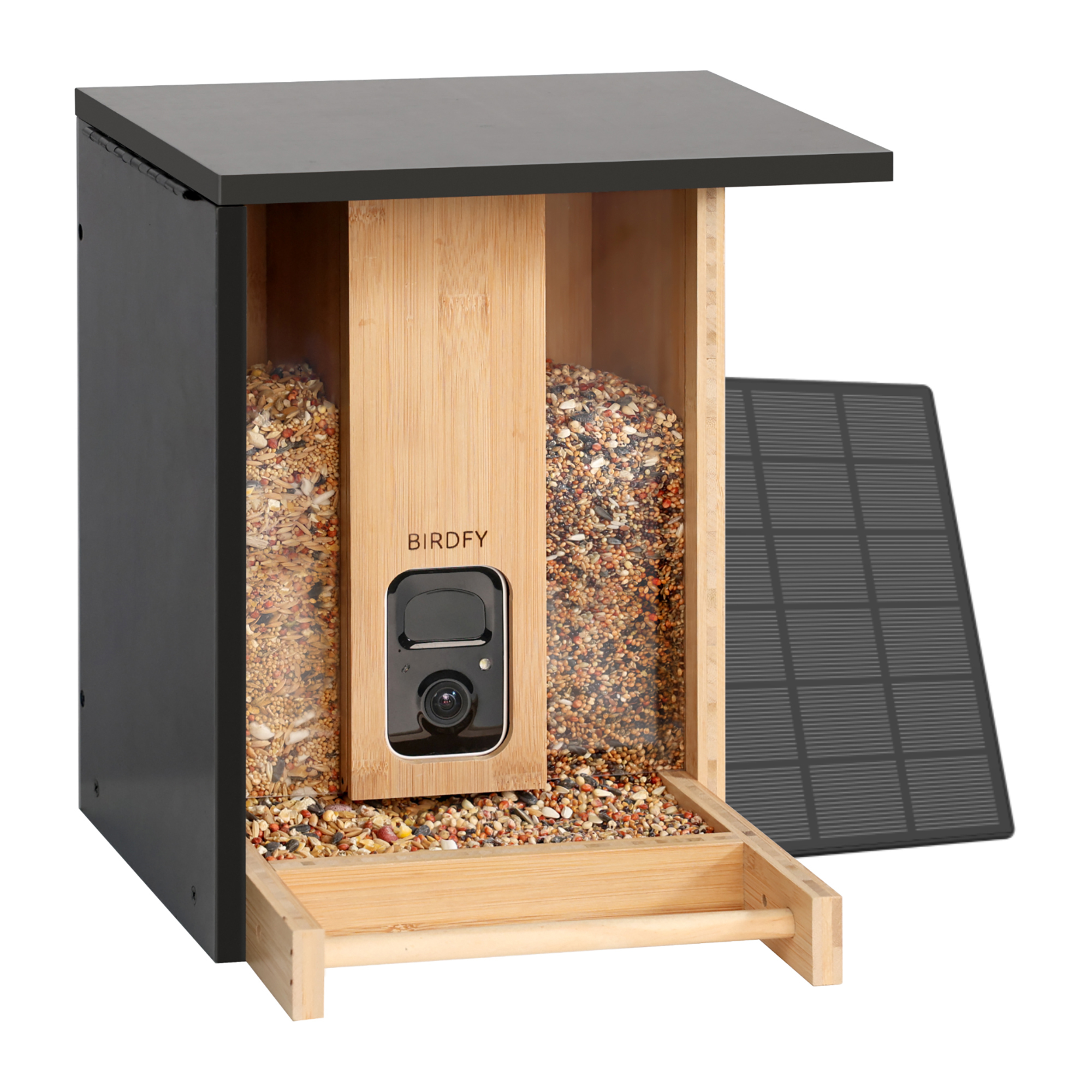 Birdfy Smart Bird Feeder with Always-Charging Camera — Dual-Chamber Design, Carbonized Bamboo, Solar Powered, Model# NT-8402-110ULTRA